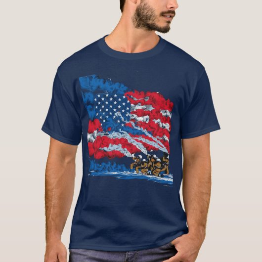 消防アメリカ国旗の愛国火クール兵 Tシャツ (正面)