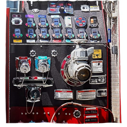 消防カラフル機関の計器 シャワーカーテン (正面)