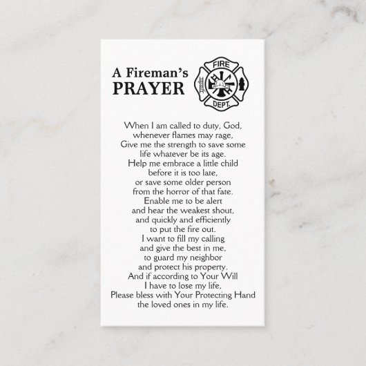 消防パーソナライズされたマルチーズ消防祈りの言葉 名刺