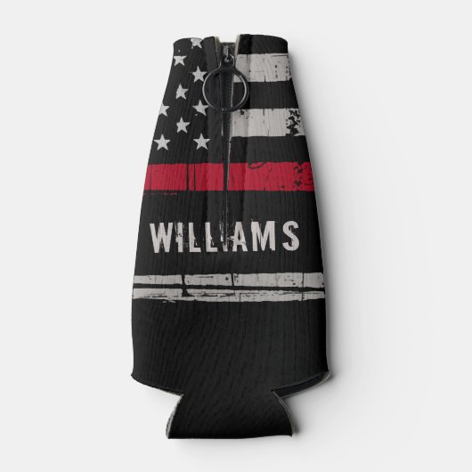 消防パーソナライズされた士の細い赤線 ボトルクーラー (裏面)