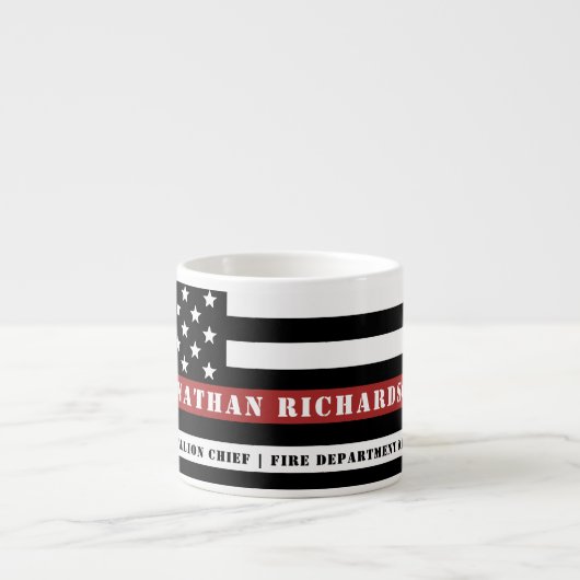 消防パーソナライズされた士の薄い赤線の消防 エスプレッソカップ (正面)