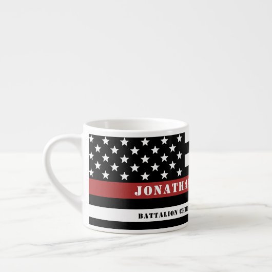 消防パーソナライズされた士の薄い赤線の消防 エスプレッソカップ (左)