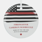 消防パーソナライズされた士の薄い赤線の消防 ガラスオーナメント (正面)