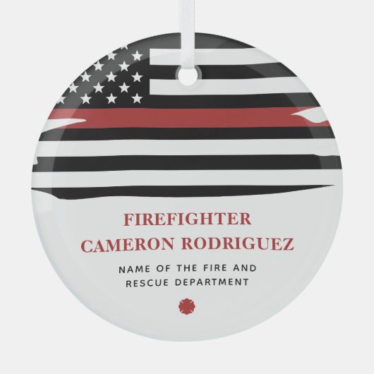 消防パーソナライズされた士の薄い赤線の消防 ガラスオーナメント (正面)