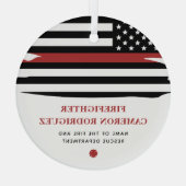 消防パーソナライズされた士の薄い赤線の消防 ガラスオーナメント (裏面)