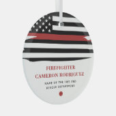 消防パーソナライズされた士の薄い赤線の消防 ガラスオーナメント (正面右)