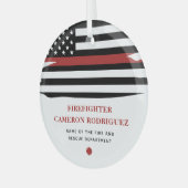 消防パーソナライズされた士の薄い赤線の消防 ガラスオーナメント (正面左)