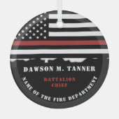 消防パーソナライズされた士の薄い赤線の消防 ガラスオーナメント (正面)