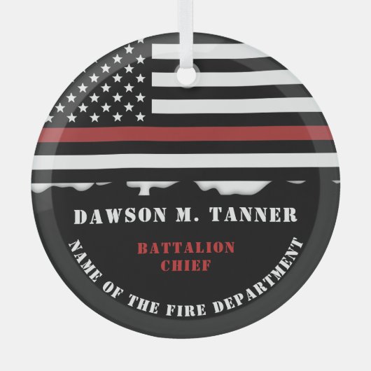 消防パーソナライズされた士の薄い赤線の消防 ガラスオーナメント (正面)
