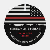 消防パーソナライズされた士の薄い赤線の消防 ガラスオーナメント (裏面)