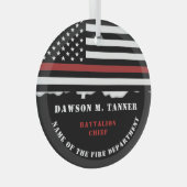 消防パーソナライズされた士の薄い赤線の消防 ガラスオーナメント (正面右)