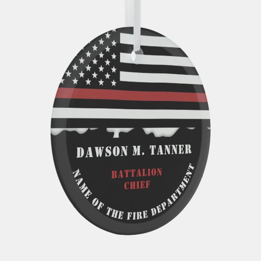 消防パーソナライズされた士の薄い赤線の消防 ガラスオーナメント (正面右)