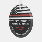 消防パーソナライズされた士の薄い赤線の消防 ガラスオーナメント (正面左)