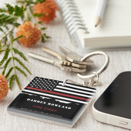 消防パーソナライズされた士の薄い赤線の消防 キーホルダー (正面右)