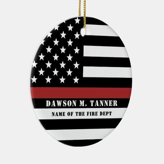 消防パーソナライズされた士の薄い赤線の消防 セラミックオーナメント (右)