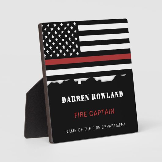 消防パーソナライズされた士の薄い赤線の消防 フォトプラーク (正面)