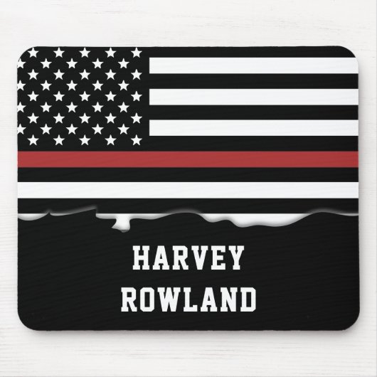 消防パーソナライズされた士の薄い赤線の消防 マウスパッド (正面)