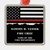 消防パーソナライズされた士の薄い赤線の消防 メタルオーナメント (正面)