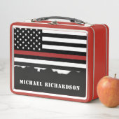 消防パーソナライズされた士の薄い赤線の消防 メタルランチボックス (インサイチュ)