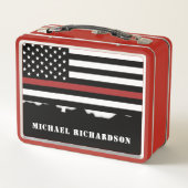 消防パーソナライズされた士の薄い赤線の消防 メタルランチボックス (裏面)