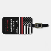 消防パーソナライズされた士の薄い赤線の消防 ラゲッジタグ (正面横)