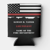 消防パーソナライズされた士の薄い赤線の消防 缶クーラー (正面)