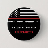 消防パーソナライズされた士の薄い赤線の消防 缶バッジ (正面)