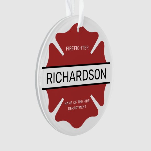 消防パーソナライズされた士の赤いロゴ記号 オーナメント (正面)