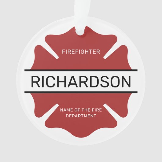 消防パーソナライズされた士の赤いロゴ記号 オーナメント (正面)