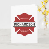 消防パーソナライズされた士の赤いロゴ記号 カード (黄色い花)