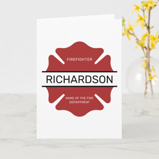 消防パーソナライズされた士の赤いロゴ記号 カード (黄色い花)