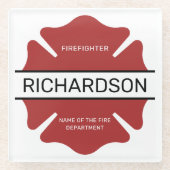 消防パーソナライズされた士の赤いロゴ記号 ガラスコースター (正面)