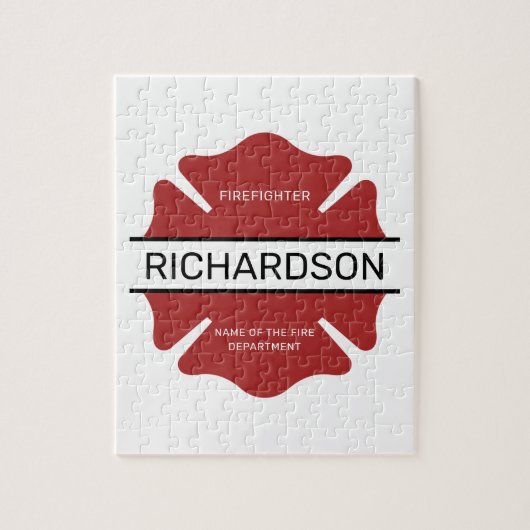 消防パーソナライズされた士の赤いロゴ記号 ジグソーパズル (縦)