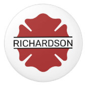 消防パーソナライズされた士の赤いロゴ記号 セラミックノブ (正面)