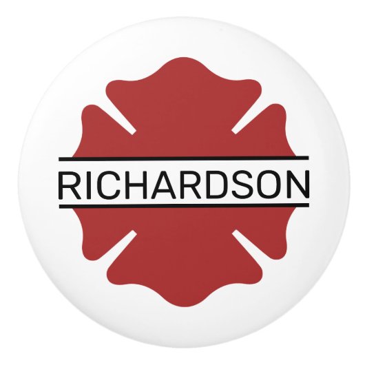 消防パーソナライズされた士の赤いロゴ記号 セラミックノブ (正面)