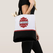 消防パーソナライズされた士の赤いロゴ記号 トートバッグ (クローズアップ)