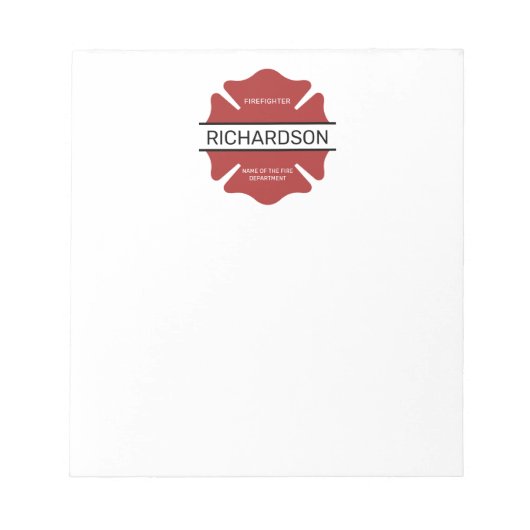 消防パーソナライズされた士の赤いロゴ記号 ノートパッド (正面)