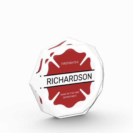 消防パーソナライズされた士の赤いロゴ記号 フォトブロック (左)