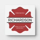 消防パーソナライズされた士の赤いロゴ記号 フォトプラーク (正面)