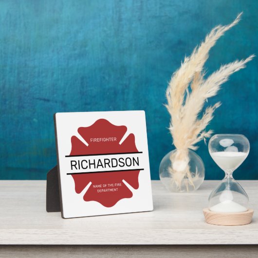 消防パーソナライズされた士の赤いロゴ記号 フォトプラーク (インサイチュ)