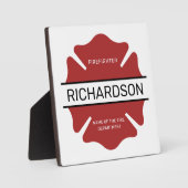 消防パーソナライズされた士の赤いロゴ記号 フォトプラーク (正面)