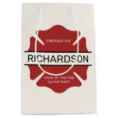 消防パーソナライズされた士の赤いロゴ記号 ミディアムペーパーバッグ (正面)