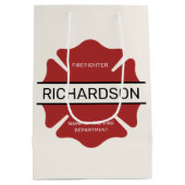 消防パーソナライズされた士の赤いロゴ記号 ミディアムペーパーバッグ (裏面)