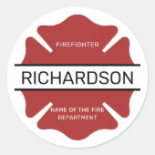 消防パーソナライズされた士の赤いロゴ記号 ラウンドシール (正面)