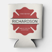 消防パーソナライズされた士の赤いロゴ記号 缶クーラー (正面)