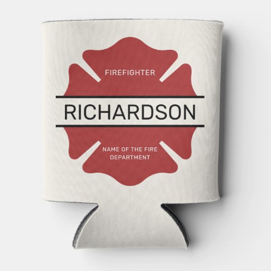 消防パーソナライズされた士の赤いロゴ記号 缶クーラー (正面)