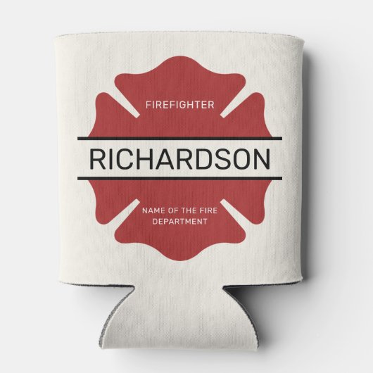 消防パーソナライズされた士の赤いロゴ記号 缶クーラー (裏面)