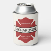 消防パーソナライズされた士の赤いロゴ記号 缶クーラー (缶裏面)