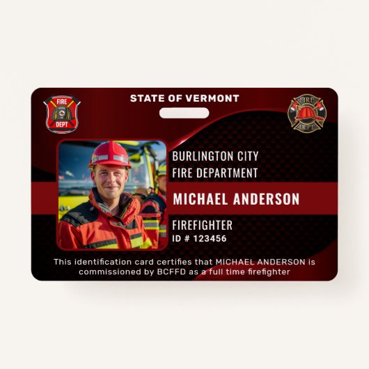 消防パーソナライズされた士カスタムの従業員写真ID バッジ (正面)