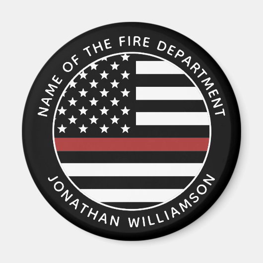 消防パーソナライズされた士シンレッドラインUSA国旗 マグネット (正面)